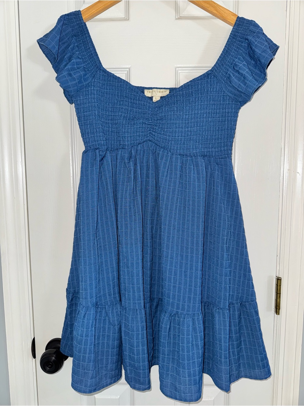 Blue Smocked Baby Doll Square-Neck Dress